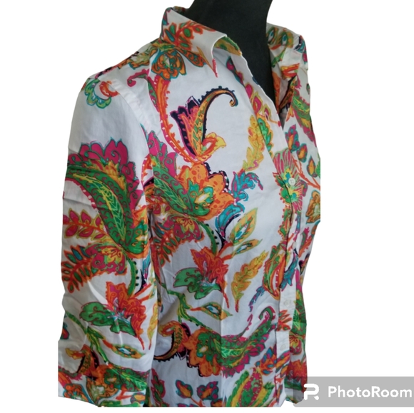 Vintage Lauren Ralph Lauren light cotton button front top sz M - Picture 2 of 6